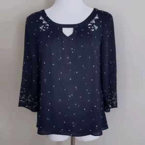 Anthropologie Maeve Navy Star Cutout Blouse 0